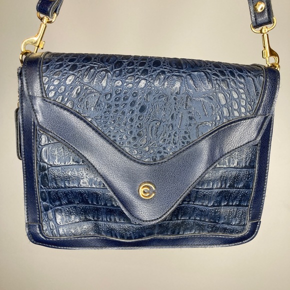 Vintage Cornell Navy faux alligator leather handbag - Picture 3 of 8